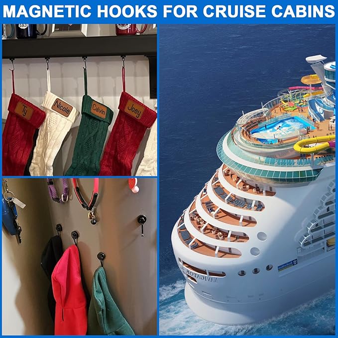 LOVIMAG Hooks, 120lbs+ Magnetic Magnet Hook 2025 Cruise Cabin Ship Essentials Heavy Duty Strong Refrigerator Fridge Hanging for Classroom Beach Vacation Kitchen Grills Home Mug Hanger (3 Pack), Black