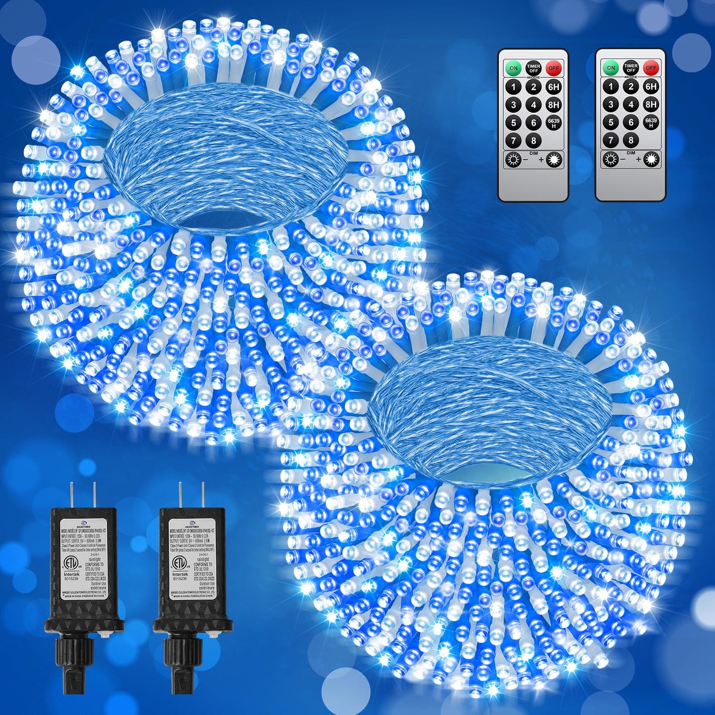 Jixxulvu Blue White Christmas Lights Outdoor Total 710Ft 1800 Led Extra Long String Lights Waterproof  Timer & Memory  8 Modes Dimmable Plug In Fairy For Outside Tree Wedding Patry