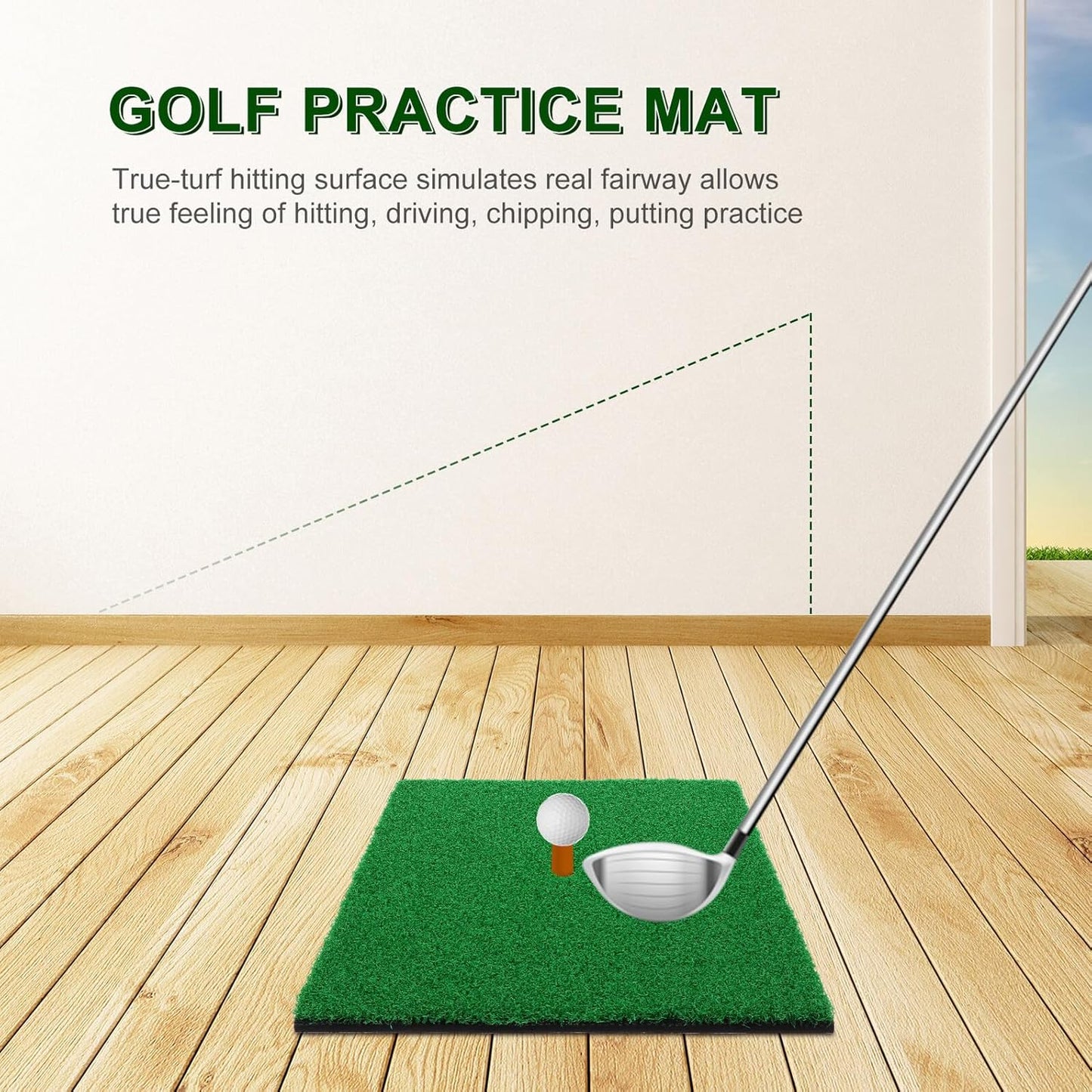 True-Turf Golf Practice Mat Non-Slip Hitting Pad for Indoor Outdoor Training Backyard Driving Chipping Putting with Material Simulating Real Fairway Surface