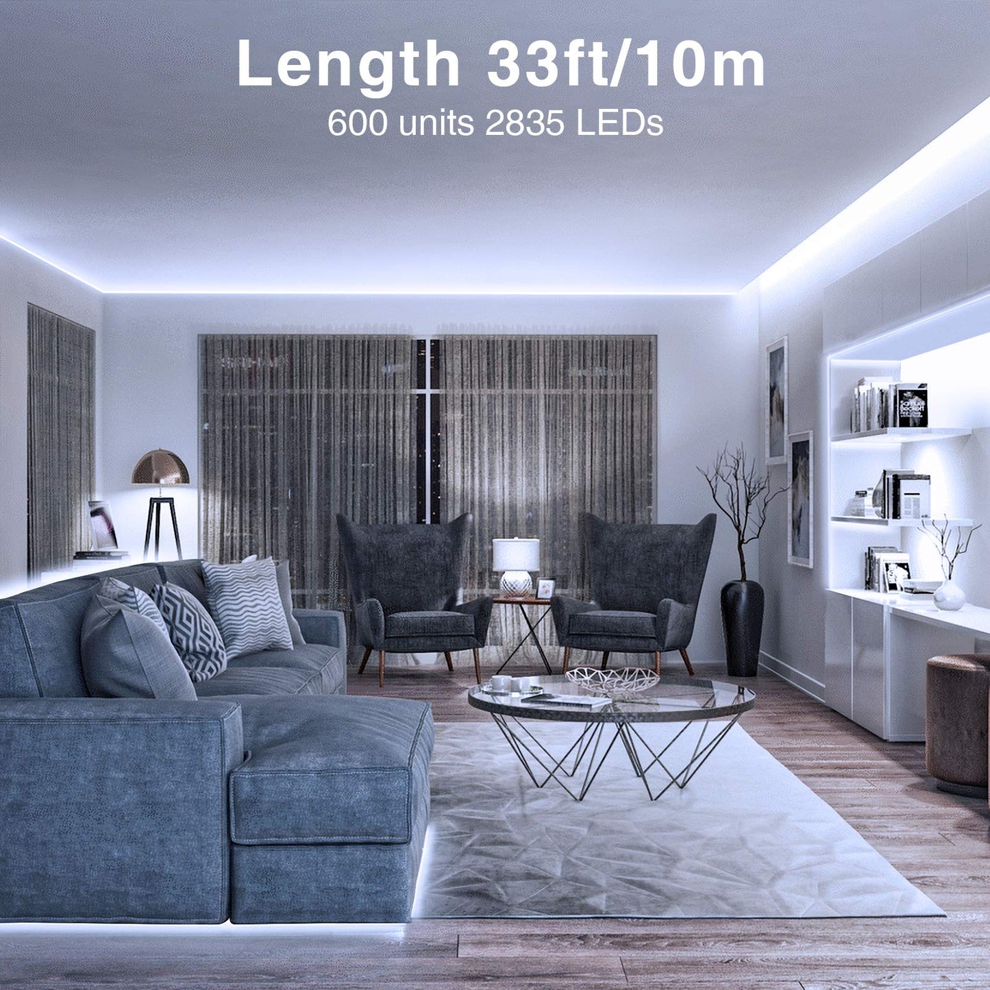 Onforu Led Strip Lights, 32.8Ft Dimmable Daylight White Tape Light Kit, 600 Leds, Flexible 12V Lighting For Home And Bedroom