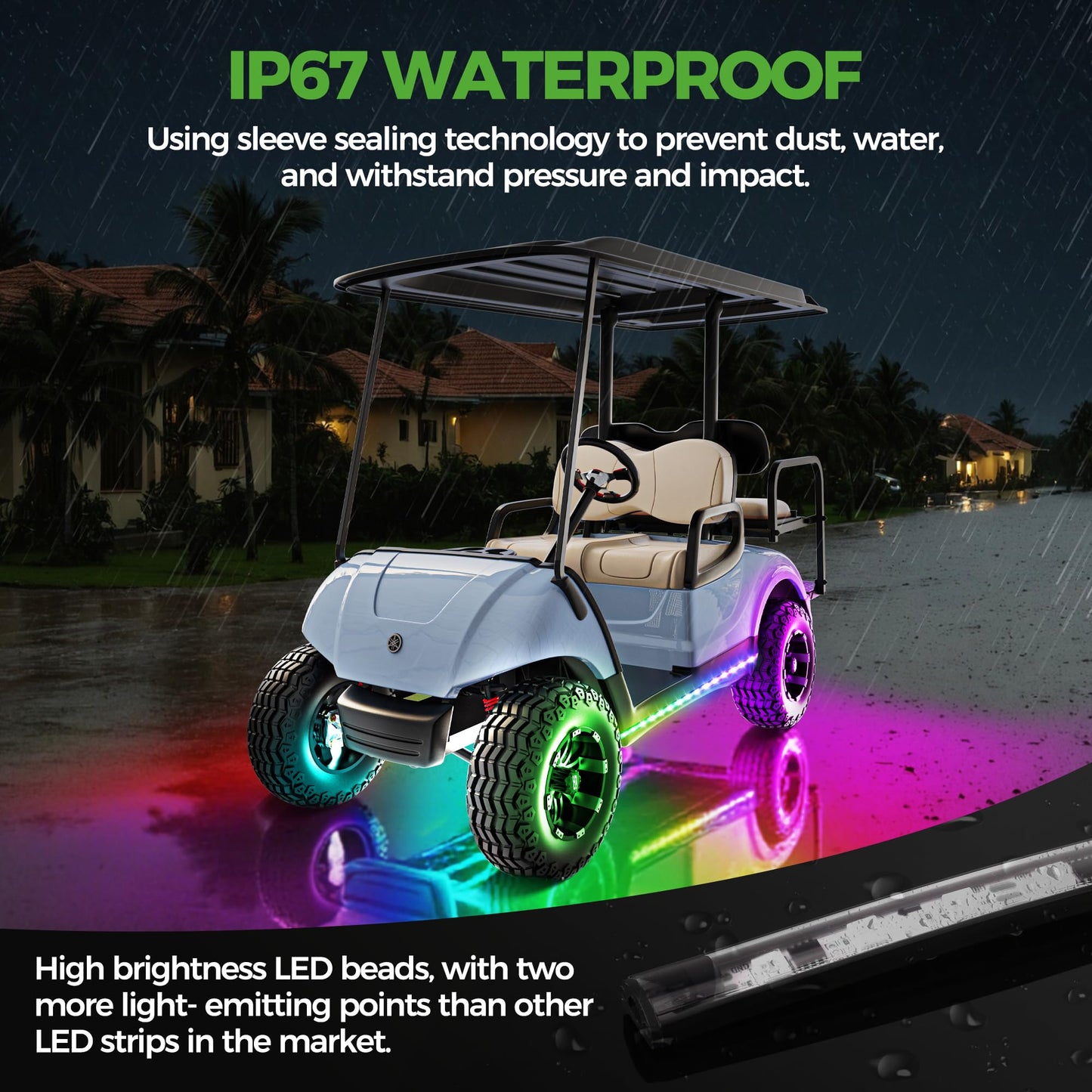 10L0L Golf Cart LED Light Strip Kit, 14 Modes, Wireless Remote, Sound Active, 126 LEDs, 86 Inch, 2 Pack, Water Resistant