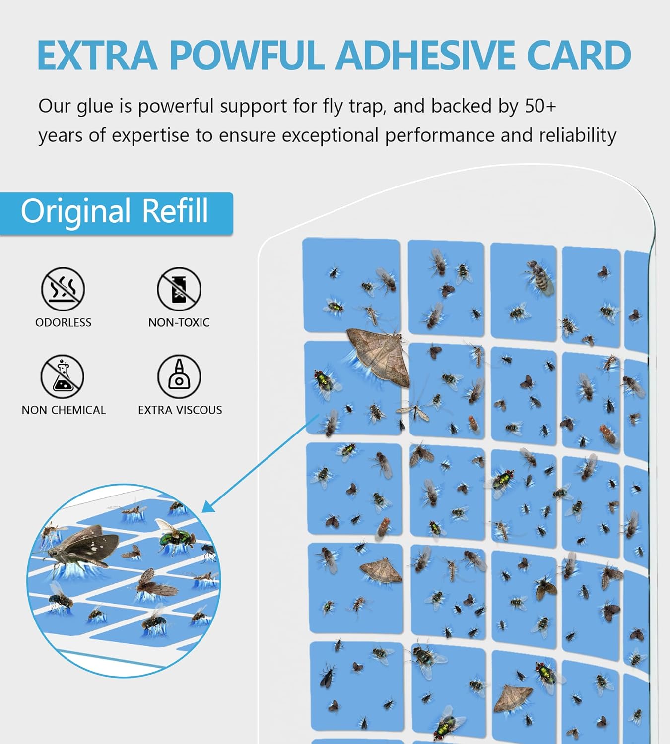 5PCS Refills for WowCatch Flying Insect Trap N386E, Original Super Sticky Cards, High Efficiently Stick Fruit Flies, Gnats, Moths, and Houseflies (Refill Only)