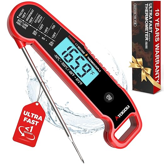 Professional Food & Meat Thermometer, 1 Sec Instant Read & ±0.5℉ Accuracy Driven by Thermocouple Sensor. IP67 Waterproof Digital Thermometer for Cooking, BBQ, Grill Gifts for Men Him Dad Birthday