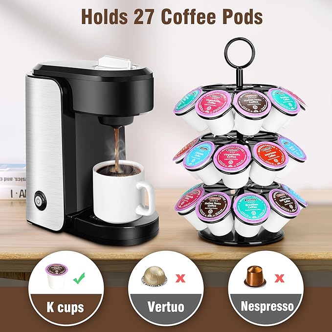 Coffee Pod Holder, Coffee Pod Carousel Holder Organizer（27 Pods, Kitchen Detachable Organizer for Countertop, Spins 360-Degrees Carousel
