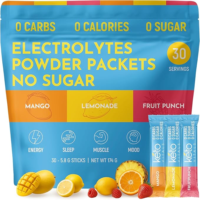 Keto Vitals Original Electrolytes Powder Packets | Keto Friendly Electrolyte Hydration Packs | Sugar Free Electrolytes | E...