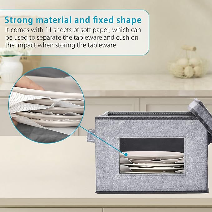 VENO 4 Size China Storage Containers for Dishes Plate Hard Shell, Holiday Ornament Storage Box, Moving Case for Packing Dinnerware Glasswear (4 Sizes Bundle, Holds 48 Plates)