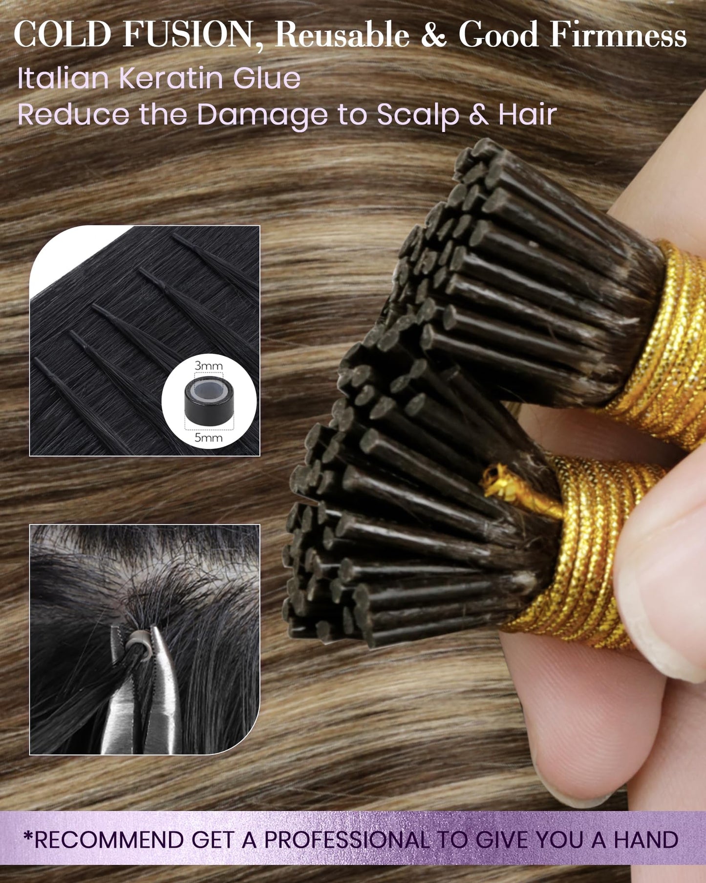 LaaVoo I Tip Hair Extensions Balayage I Tip Hair Extensions Human Hair Balayage Medium Brown to Caramel Brown I Tips Hair Extens