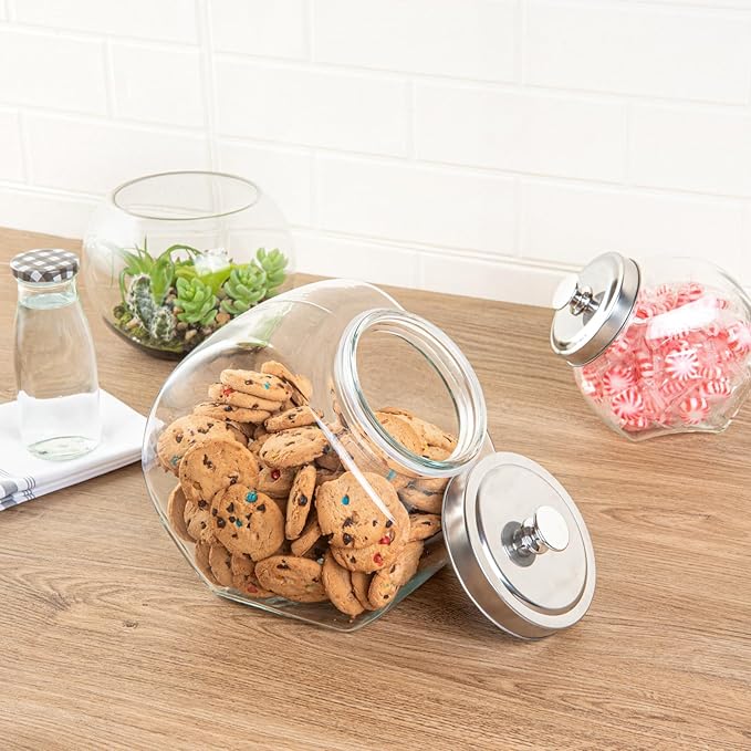 Restaurantware Vetri 1 Gallon Penny Jar 1 Durable Candy Jar - With Wide Spout Chrome Lid Clear Glass Cookie Jars For Kitchen Counter Dishwashable