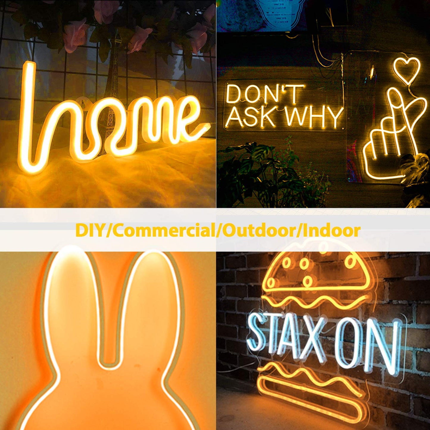 Lamomo LED Neon Strip Light, 16.4ft Waterproof Silicone Rope Light, Yellow, 12V, 0.39in/Cut, DIY Indoor Outdoor Decoration