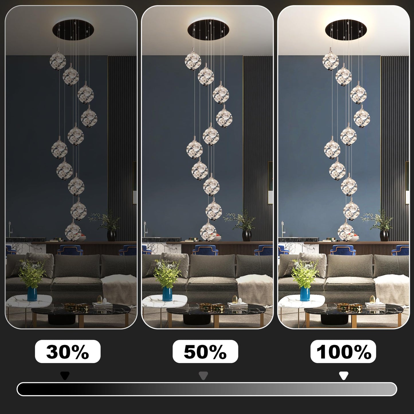Kaucqi 10-Light High Ceilings Long Chandeliers Modern Crystal Staircase Chandelier Hanging Flush Mount Lighting Fixtures Long Raindrop Hanging Chandeliers For Staircase Foyer Entryway