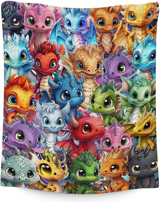 Dragon Blanket Gifts - 30x40 Inches Funny Throw Blanket for Babies, Kids, Boys & Girls - Colorful Soft Fuzzy Blankets for Couch, Sofa & Bed