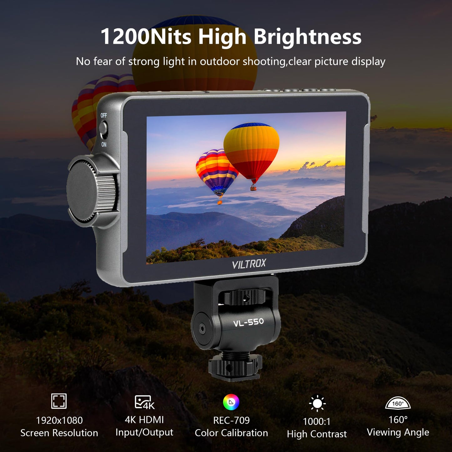 Viltrox Dc-550 Pro Touchscreen Camera Field Monitor 4K Hdmi (5.5 Inch) Dslr Camera Monitor With Battery Sunshade Hood 3D Lut Pea