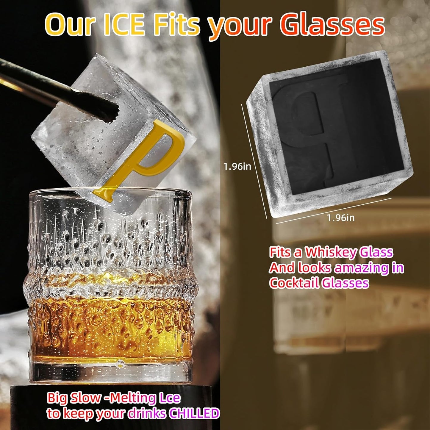 6 Pcs 2" Letter Silicone Personalized Ice Cube Mold,Personalized Ice Mold with 2mm Depth,Create Unique Whiskey Ice Cubes in Style with our Customizable Ice Mold (Letter J)