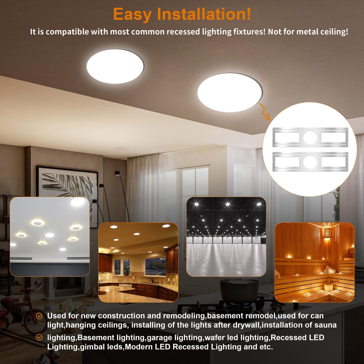 New Construction Mounting Plate  4 Inch  Led Recessed Lighting Housing Kits  Flat Steel Rough In Bracket Fixture For Led Light Bar  48Pc Shallow Recessed Lighting Housing Plate