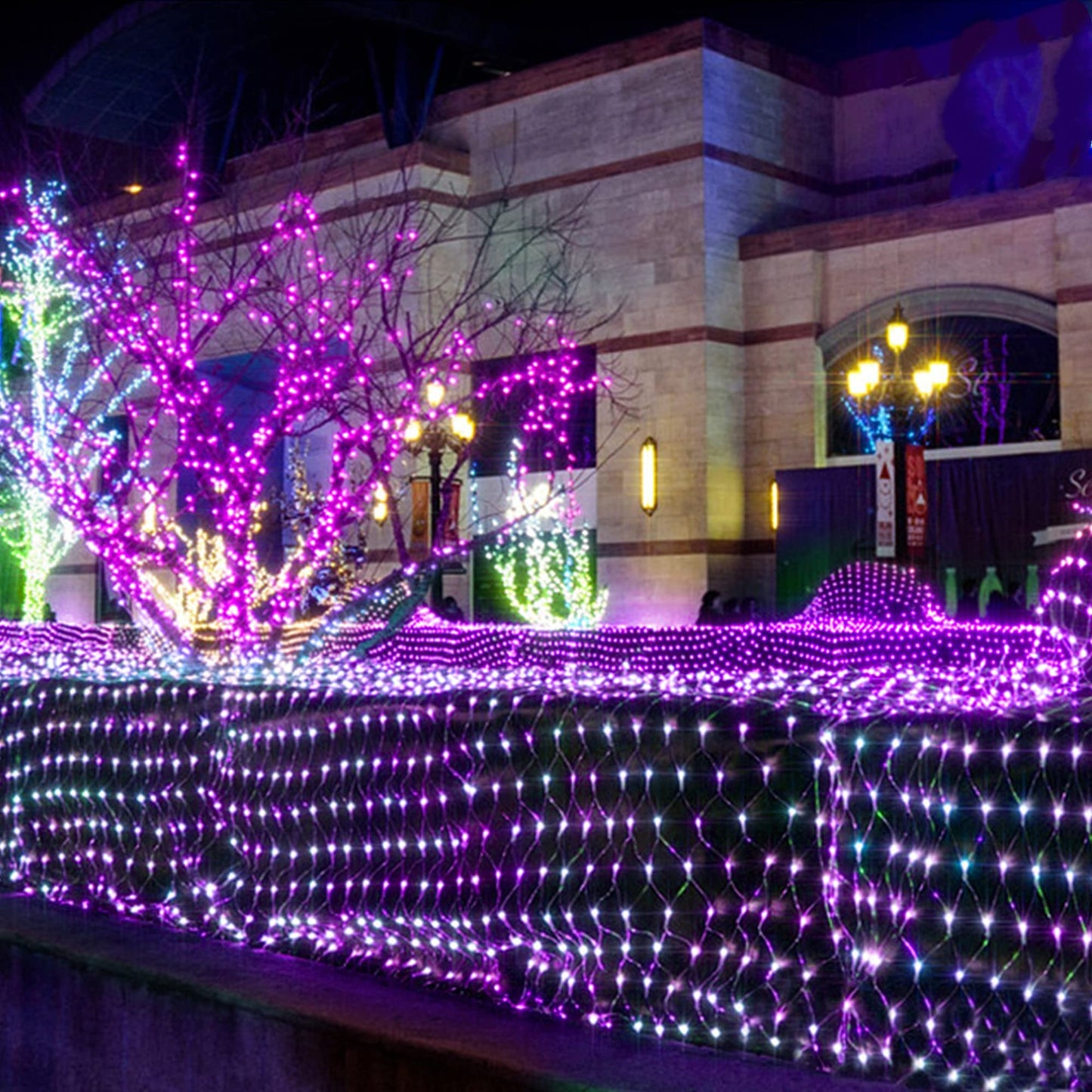 WATERGLIDE Outdoor Halloween Net Lights, 360 LED, 12FT x 5FT, 8 Lighting Modes, Purple, Model HB-360WCOI