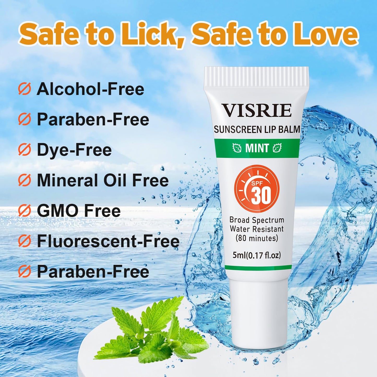 VISRIE SPF 30 Lip Sunscreen, SPF Lip Balm Bulk 6 Pack, Moisturizing Sunscreen Lip Balm with Vitamin E and Shea Butter, Non-Stick