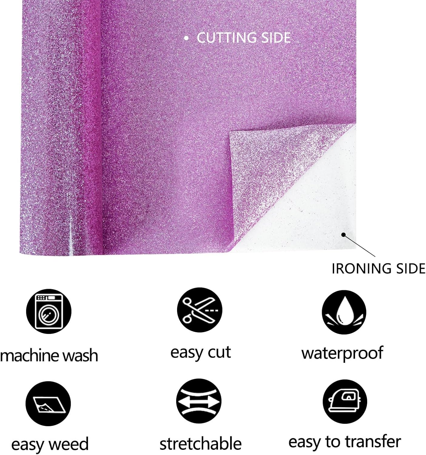 FUNKAKA Glitter Purple Pink HTV Heat Transfer Vinyl Rolls, 12" x 8ft PU Iron on Vinyl for T-Shirt Purple Pink Glitter HTV Vinyl for All Cutter Machines Easy to Cut & Weed for Heat Vinyl Design