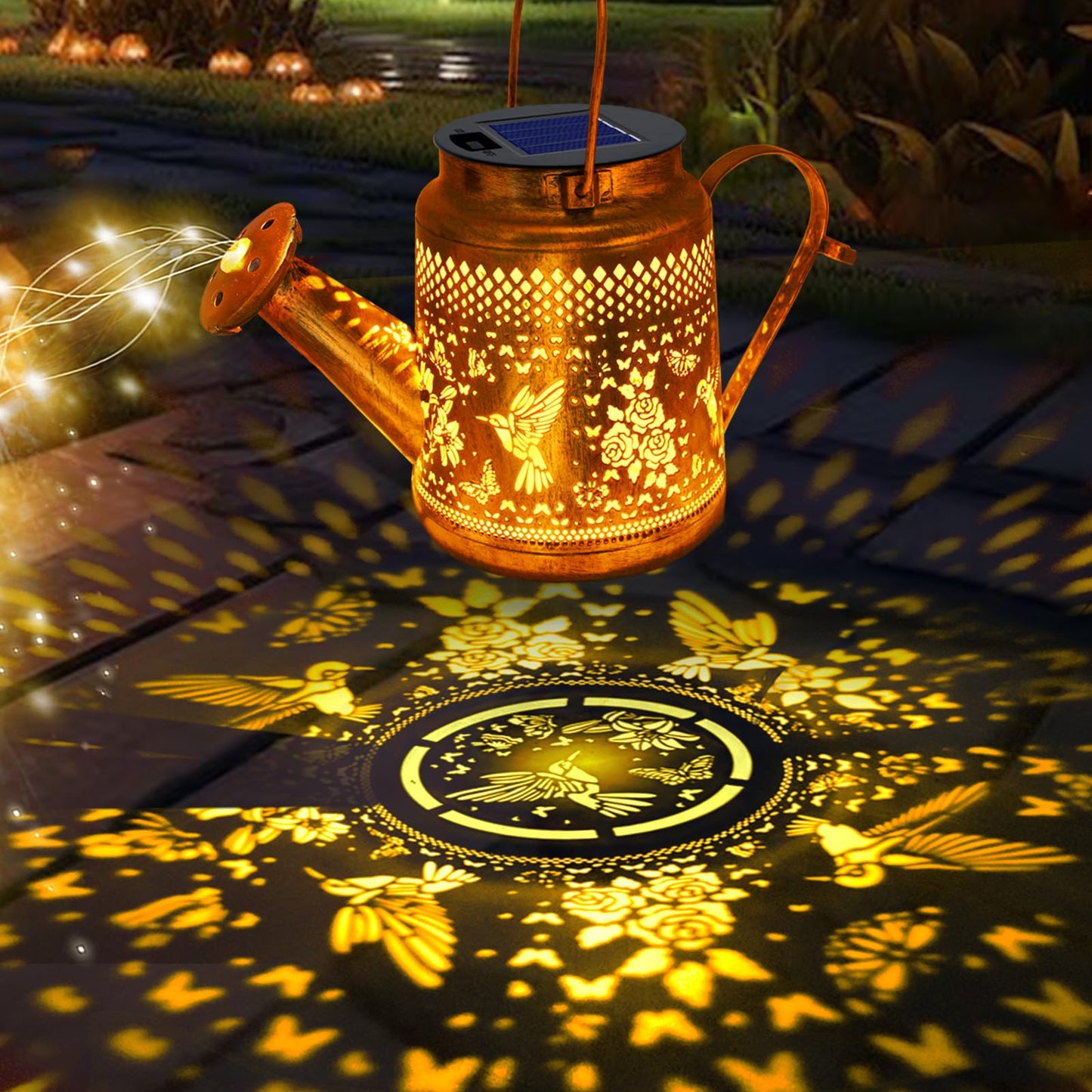 2 Pack Solar Lanterns Outdoor Waterproof Hummingbird Watering Can Garden Decor Hanging Solar Path Lights Yard Art Outside Patio Decorations Gardening Birthday Gifts For Mom Grandma Women (Warm White)