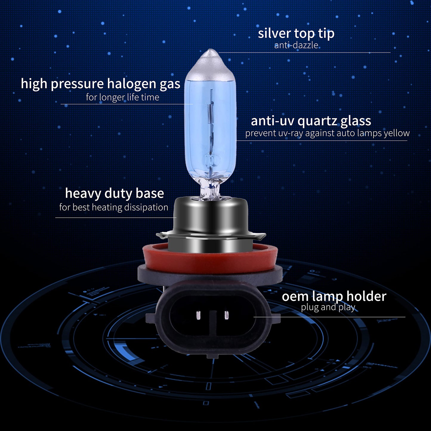 NEWBROWN H8 Halogen Headlight Bulb 12V/35W Super White Light Long Life Replacement PGJI9-1 (2 Pack)