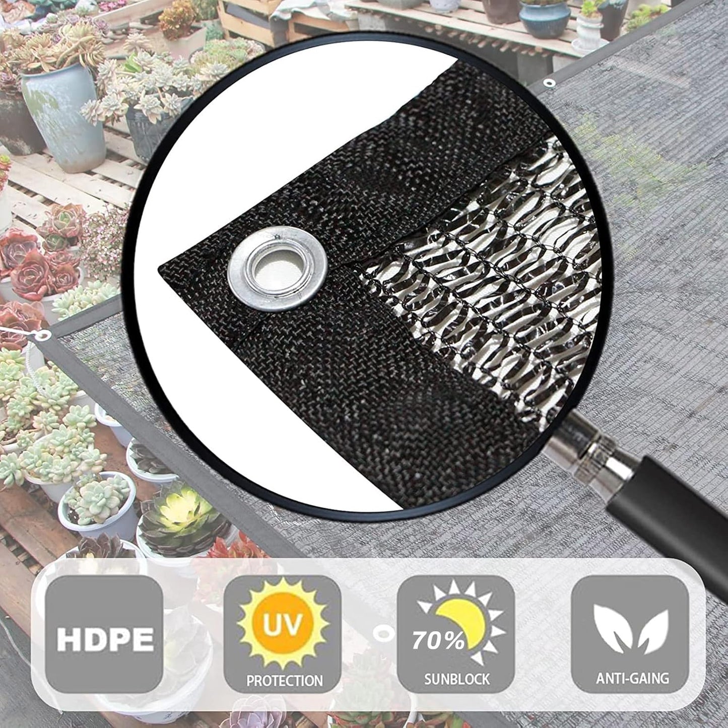 LOVE STORY 6.5x6.5FT 70% Black Shade Cloth Sun Shade Net with Grommets Sunblock Net Mesh Tarp for Garden,Plants Cover,Greenhouse and Patio