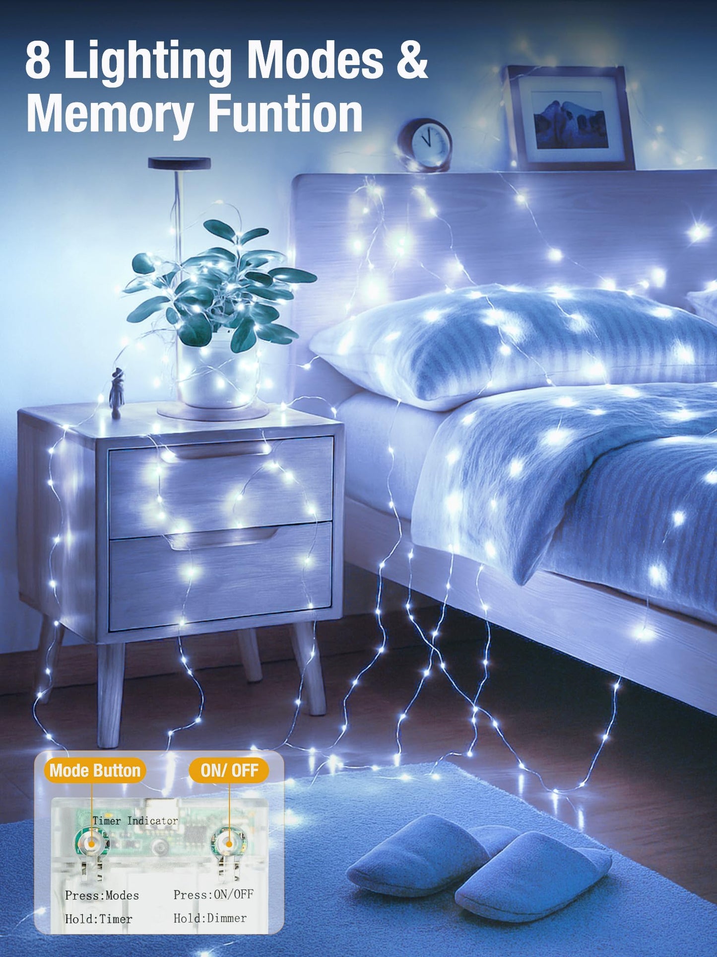 Btfarm Fairy Lights 50 Led String Lights, 16.4 Ft, Battery Operated, Timer, Waterproof, Cool White For Home, Party, Wedding Decor