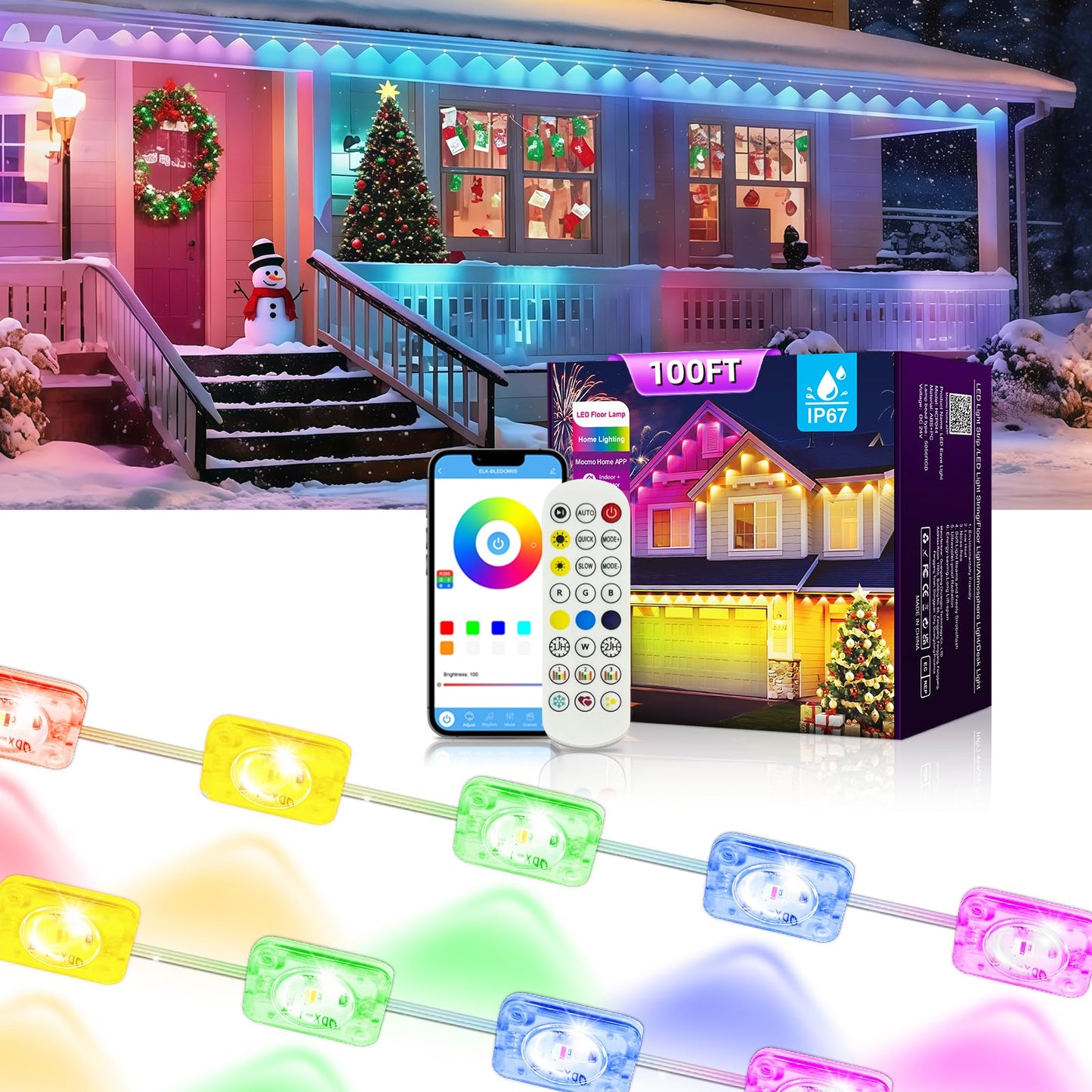 Ahawill Permanent Outdoor Rgb Lights With Ip67 Waterproof  Smart Outdoor String Lights Remote Control  Eaves Lights With App  Daily And Accent Lighting For Halloween Christmas Decor (100Ft)