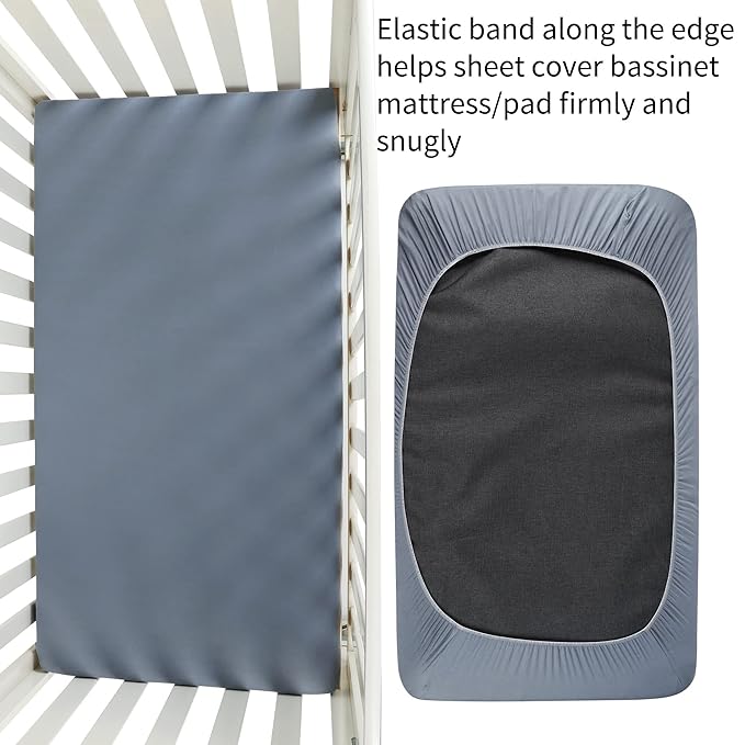 Bassinet Sheet Set 2 Pack Snug Fitted Cradle Fitted Sheets, Stretchy Ultra Soft, for Oval Rectangle Hourglass Bassinet Mattress, Unisex Boy Girl, Grey & Car