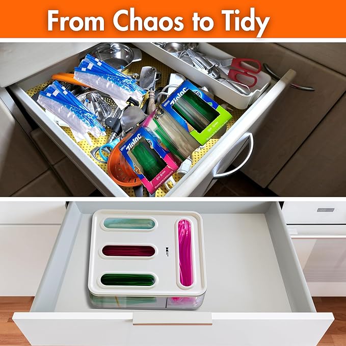 | Bag Storage Organizer for Kitchen Drawer | Plastic Bag Storage | Storage Bag Organizer | Baggie Organizer for drawer | Kitchen Drawer Organizer for Sandwich bags