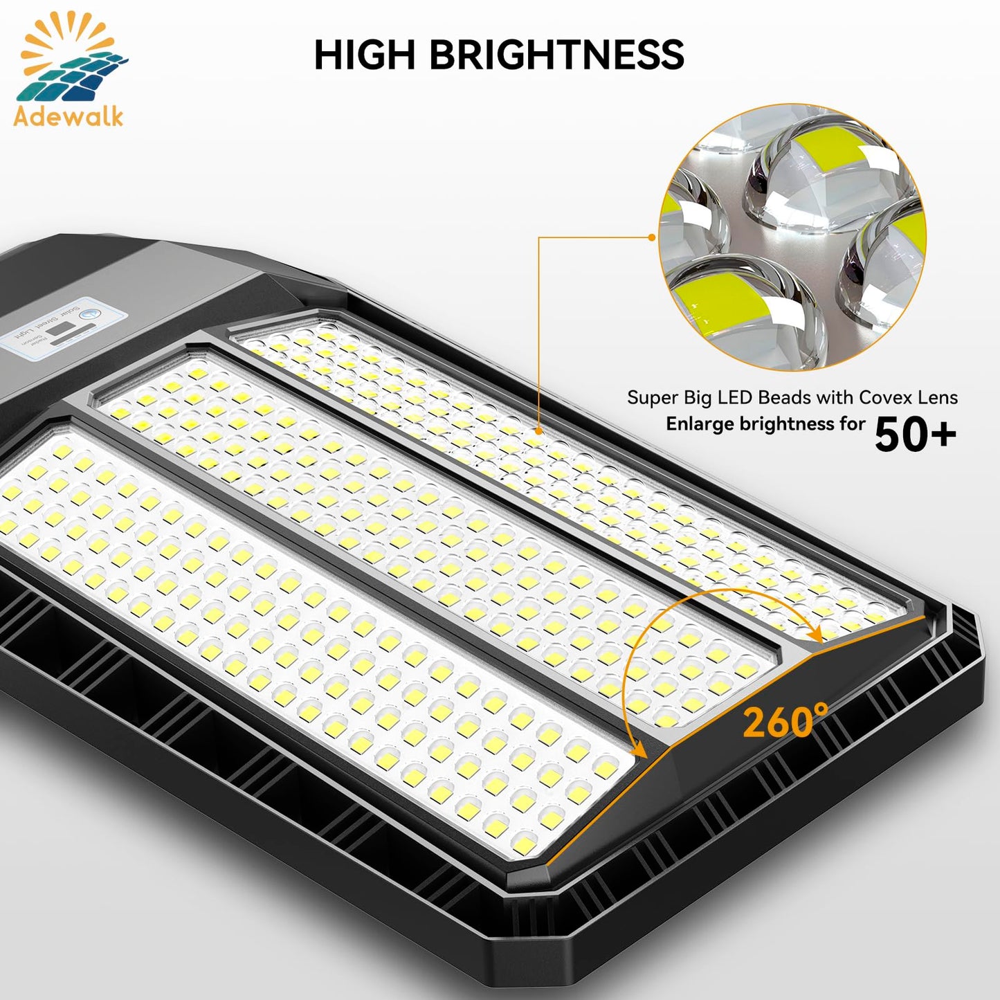 Adewalk 8000W Solar Street Lights, Dusk to Dawn, Motion Sensor, Heavy Duty, 2 Pack, Model TW3002