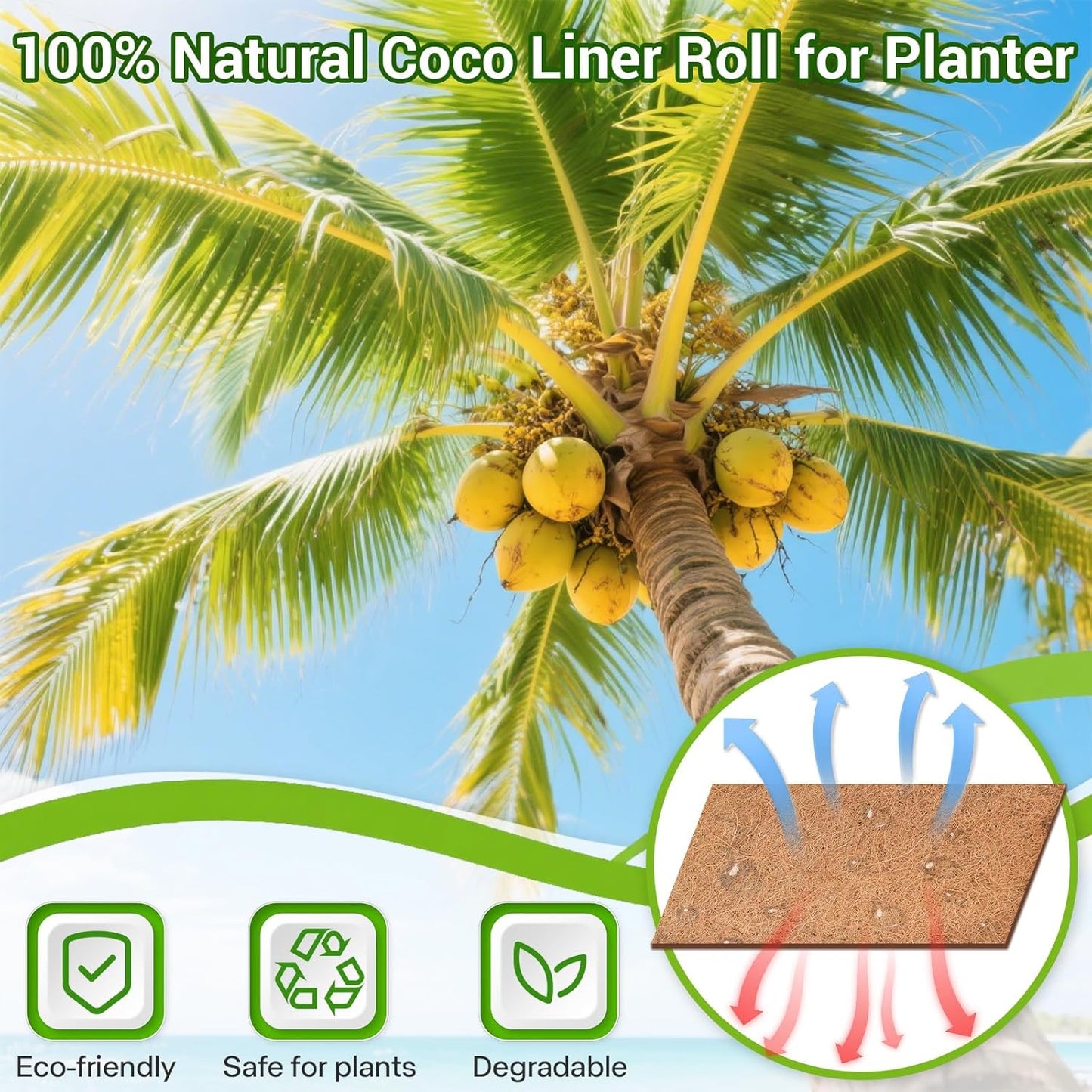 Coconut Liners for Planters 24x120 Inch, Natural Coco Liners for Planter Flower Basket, Thick Coco Fiber Mat for Garden Decoration, Hanging Basket, Animal pet pad