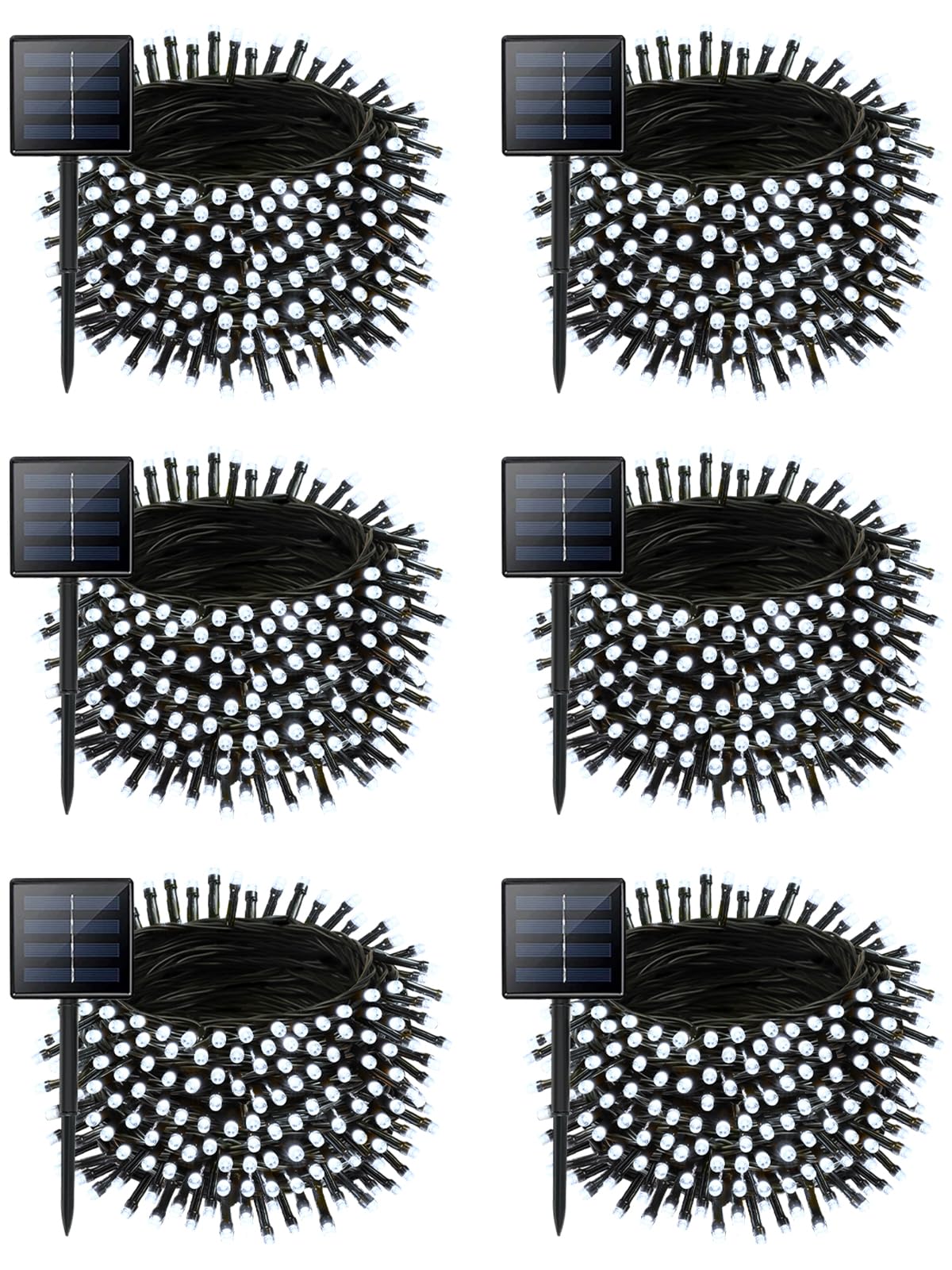 6 Pack Christmas Solar String Lights Outdoor Waterproof  198Ft 600 Led Green Wire Solar Fairy Lights With 8 Modes  Solar Twinkle Lights For Garden Tree Patio Fence Christmas Decorations (Cool White)