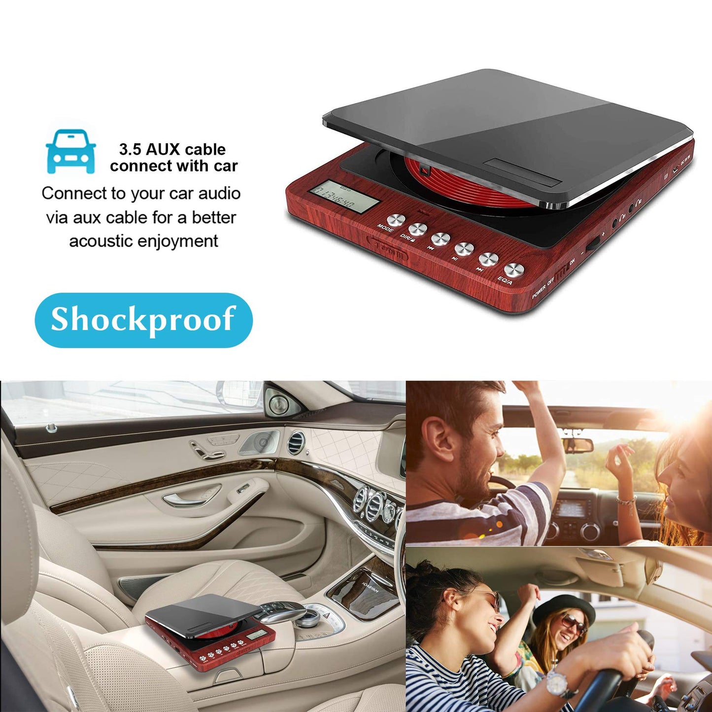 Portable Cd Player With Headphones, Monodeal Cw605 Compact Design Cd Player With Lcd Disply, Anti-Skip Personal Player For Car,
