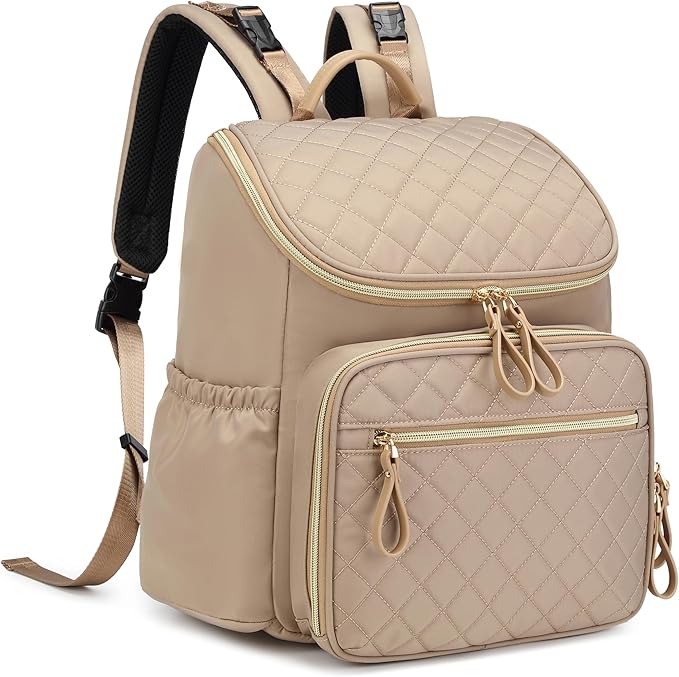 Large Capacity Diaper Bag Backpack with Stroller Buckle, Water-Resistant Travel Baby Bag with Insulated Pockets (Classic, Mocha Mousse)