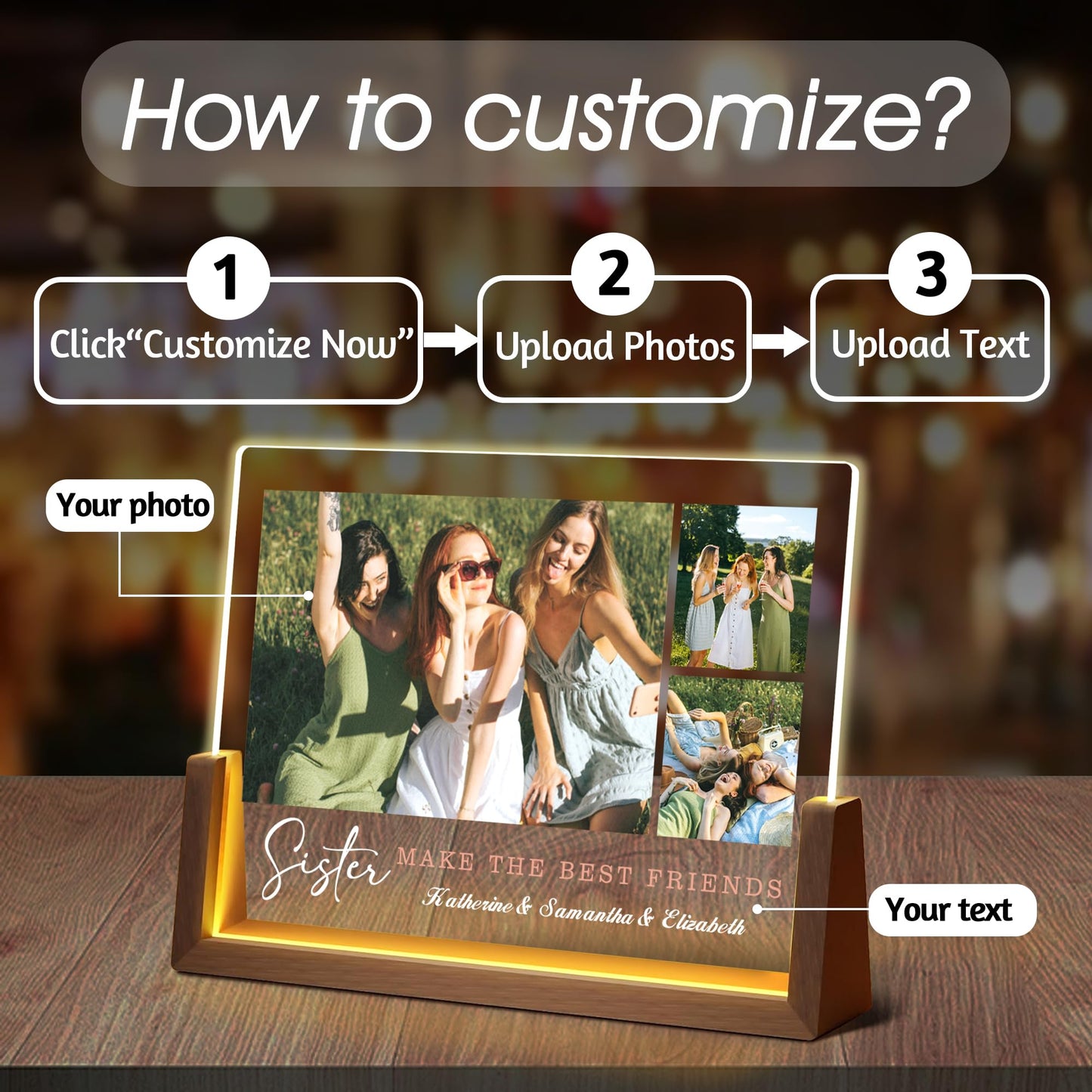 Maiwell Custom Gifts For Best Friend Sister Bestie  Personalized Best Friend Birthday Gifts  Customized Led Acrylic Light Up Picture Frame With Photo Name  Long Distance Friendship Christmas Gift