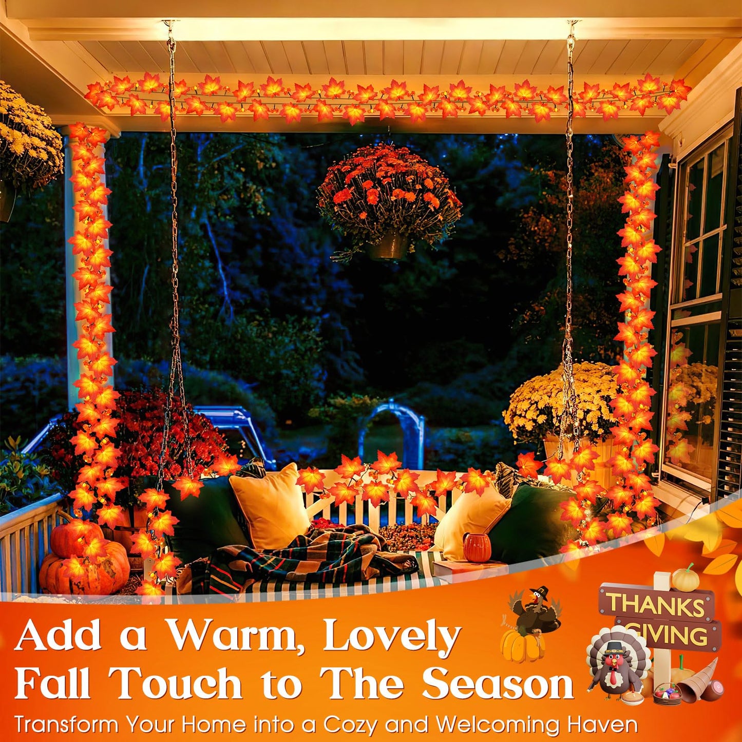 Fall Solar Lights Outdoor Decorative  39Ft Solar Fall Leaves Garland String Lights With 100 Leds And 8 Modes For Porch  Yard  Front Door  Patio  Outside Thanksgiving Harvest Autumn Decorations