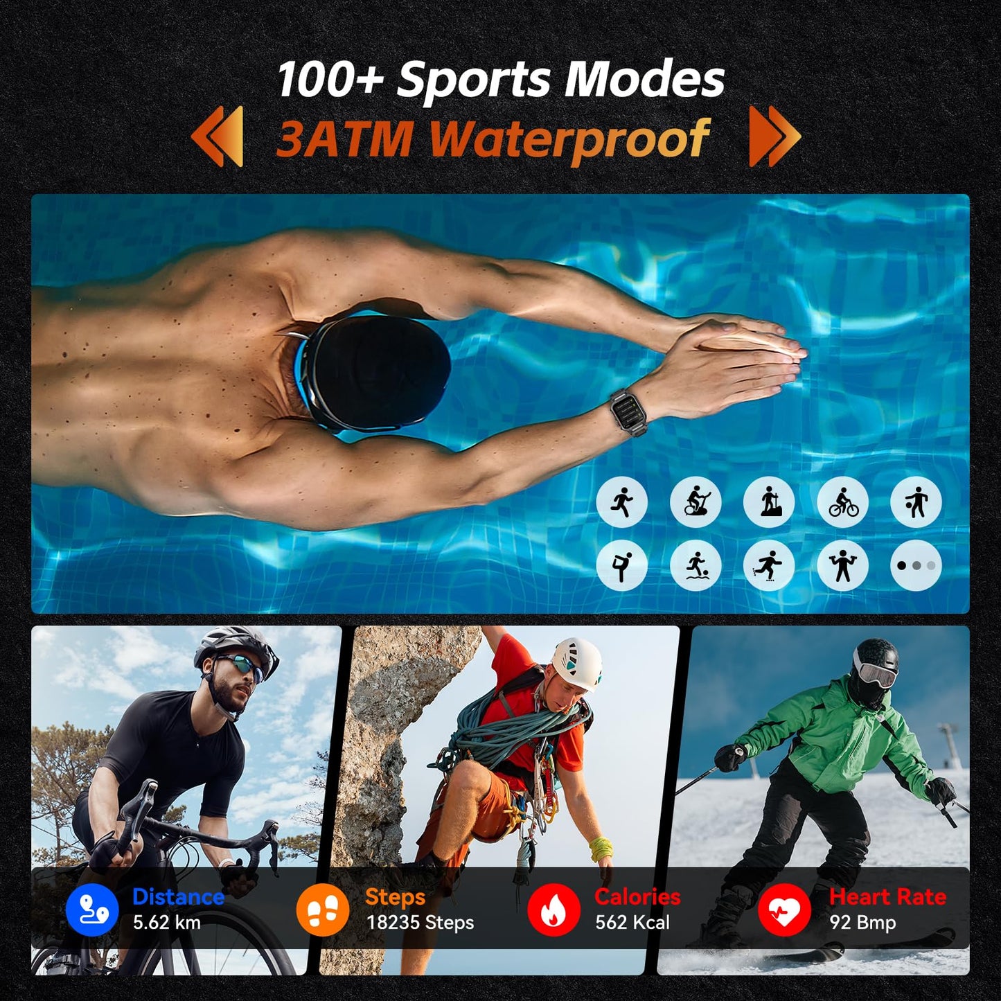 Smart Watches for Men (Answer/Make Calls), 1.96" Fitness Smart Watch with Heart Rate/Blood Oxygen/Sleep Monitor/100+ Sport Modes, 3ATM Waterproof Smartwatch Mens Watches for Android and iPhone