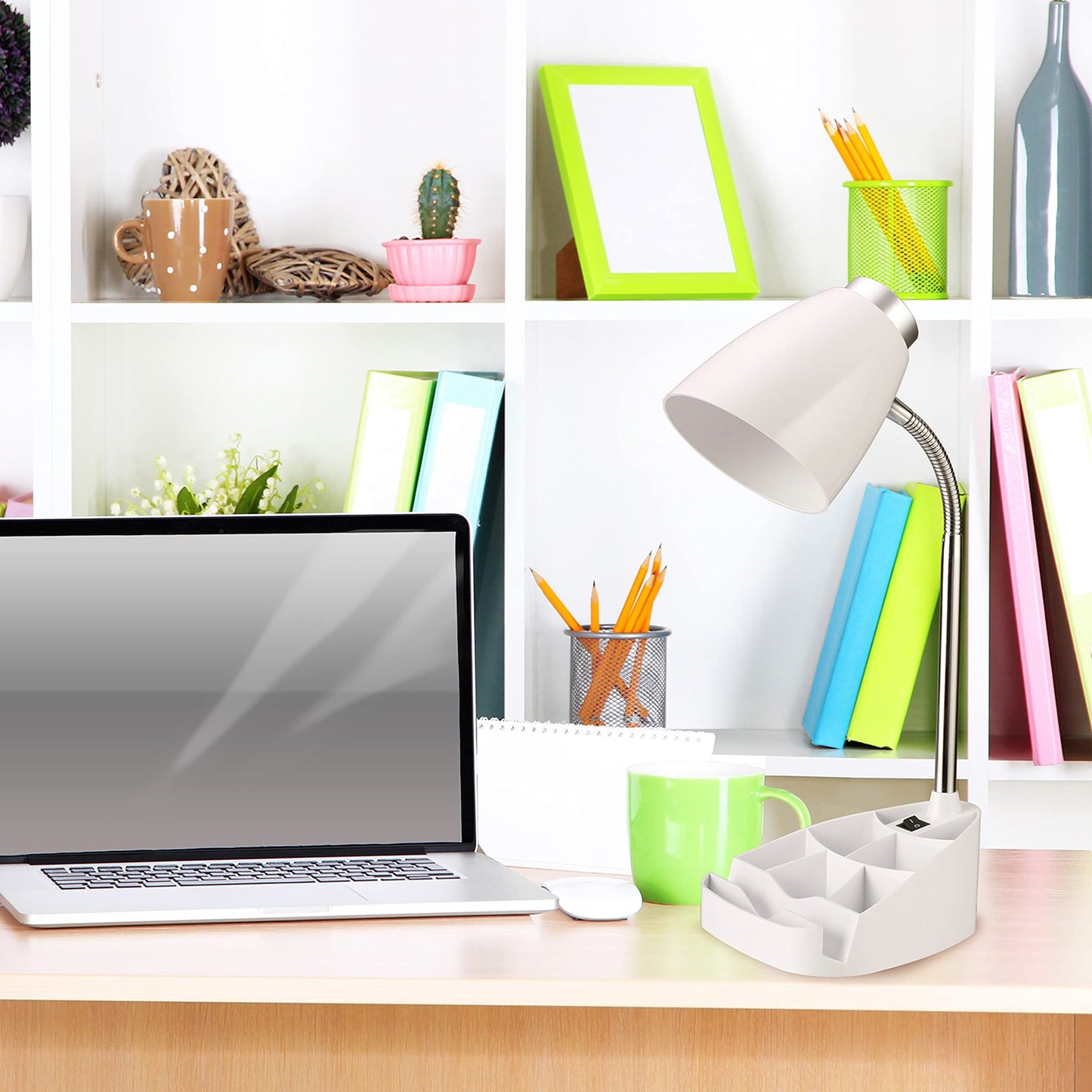Simple Designs Gooseneck Desk Lamp With Ipad Holder, White, Abs Plastic, Model Ld1002-Wht, Pack Of 1