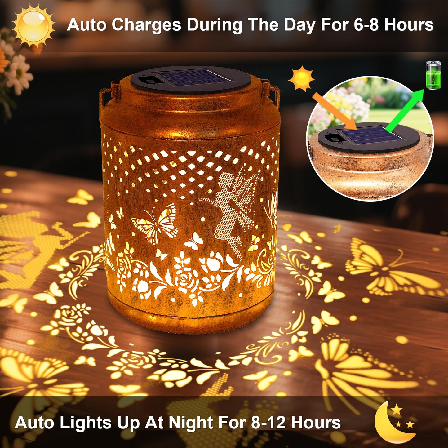 Solar Lanterns Outdoor Hanging Lantern Lights  Fairy Butterfly Metal Decor Lantern Waterproof Solar Lights Led Decorative Outside For Garden Yard Patio  Birthday Gifts For Mom Grandma Women Christmas