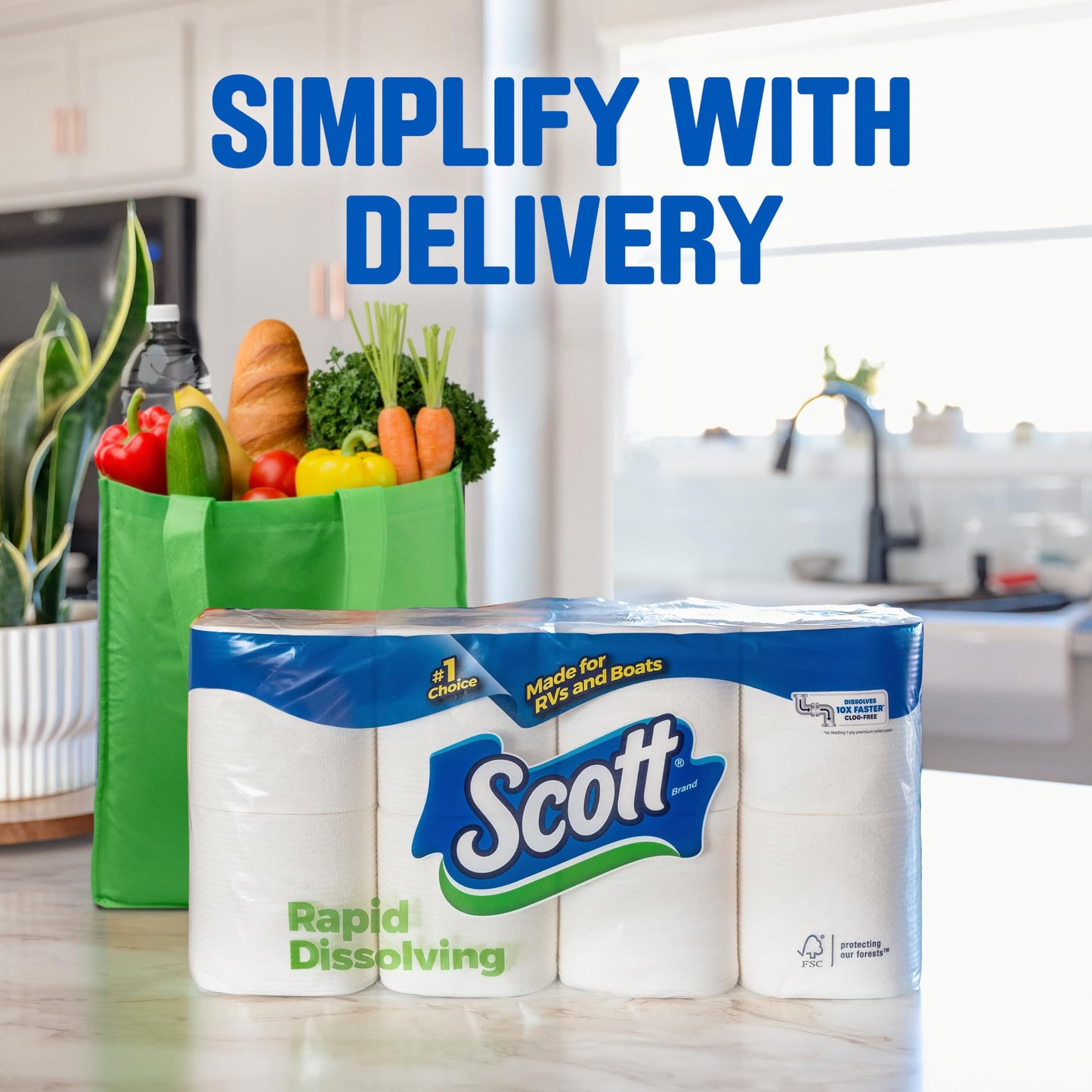 Scott Rapid-Dissolving Toilet Paper, 48 Double Rolls (6 Packs of 8), Septic-Safe, Toilet Paper