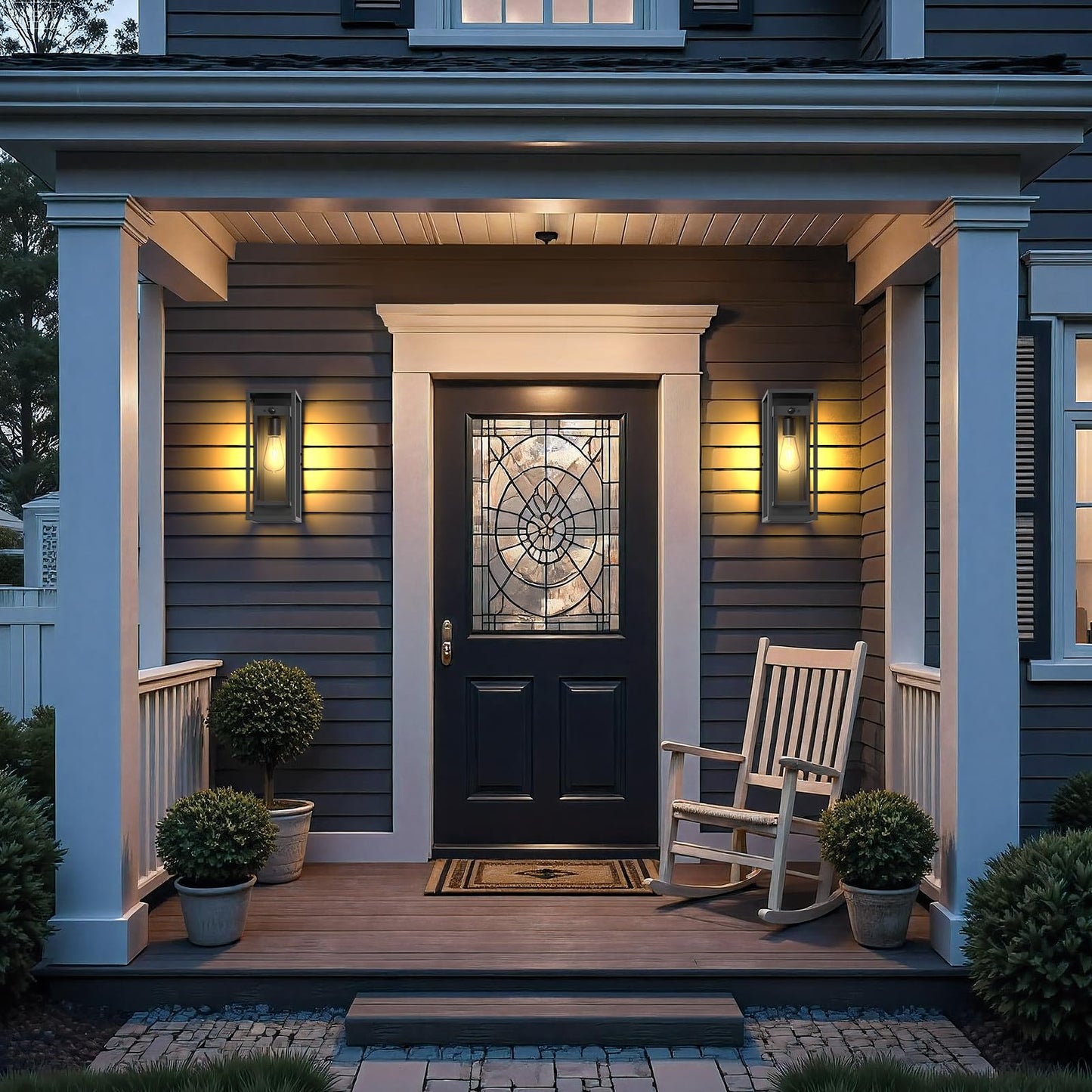 Siafavoi Motion Sensor Outdoor Wall Light 2Pack-15In Modern Dusk To Dawn Porch Sconce Wall Mounted Waterproof Exterior Lighting Fixture E26 Black Lantern For Outside House Garage Entryway