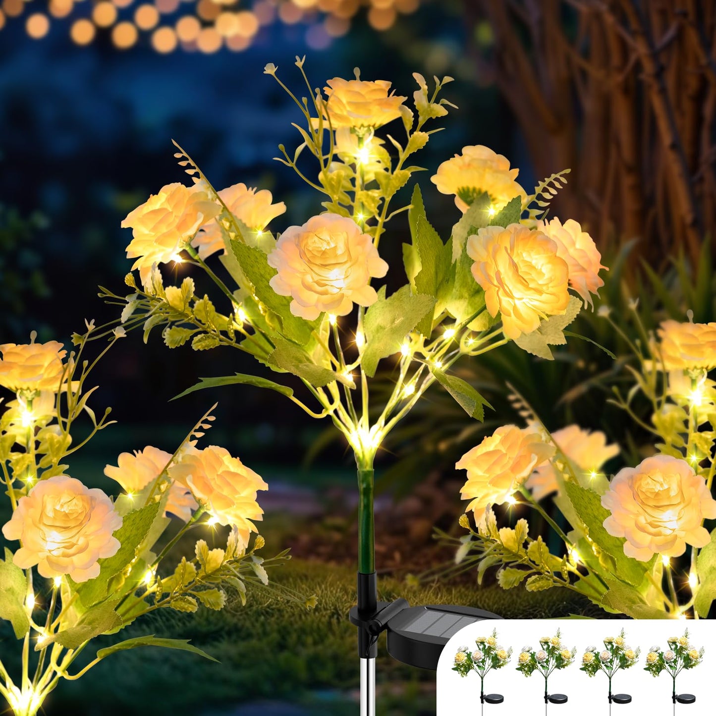 TopVelo Solar Garden Light 4 Packs, 42 LEDs Outdoor Solar Lighting with Hibiscus Flowers, Waterproof Outdoor Garden Light for Pa