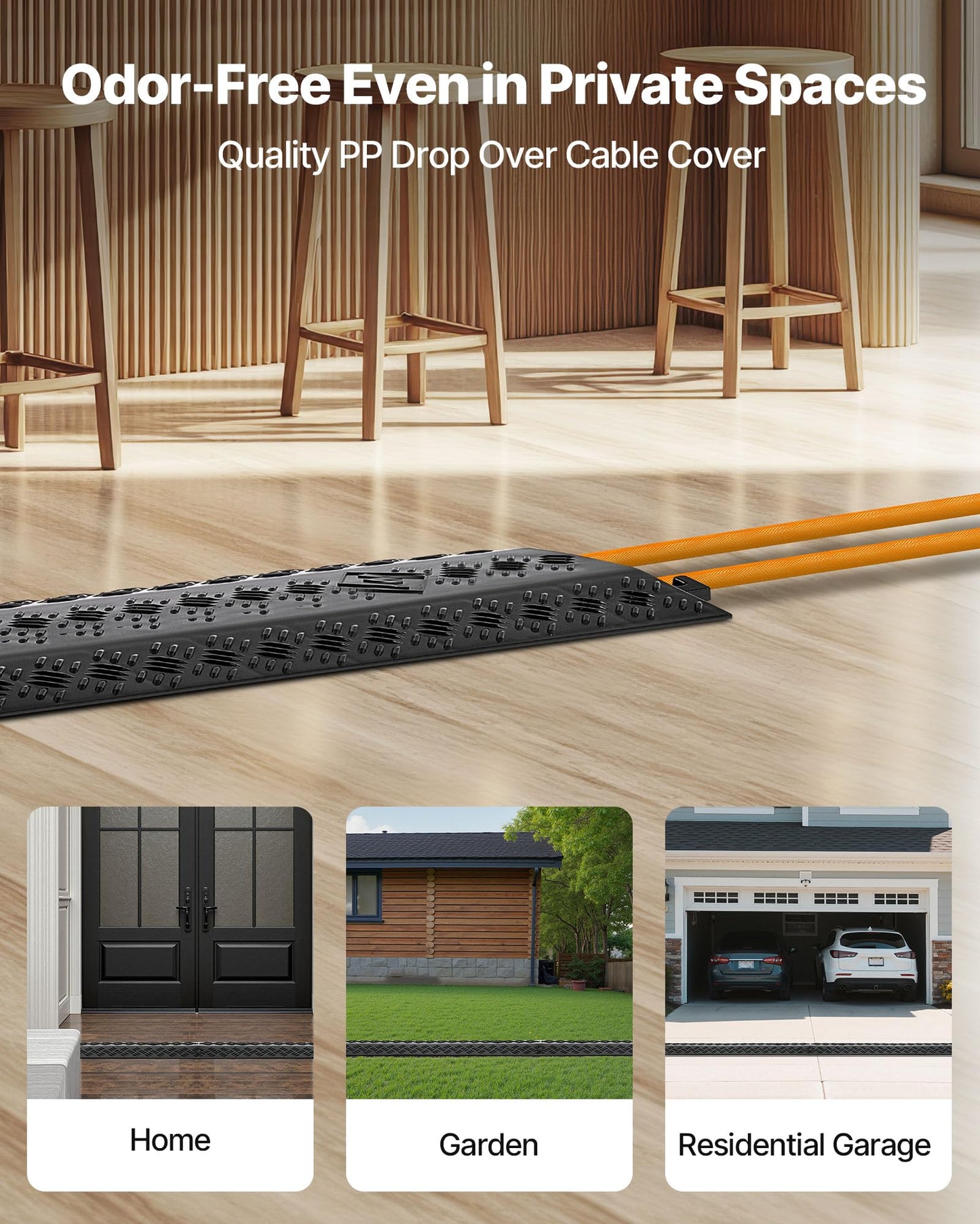 Vevor 1 Pack Drop Over Cable Cover, 2 Channel Heavy Duty Cable Hose Protector Ramp, 38.3 Floor Cord Cover, 17,500 Lbs/Axle Loa