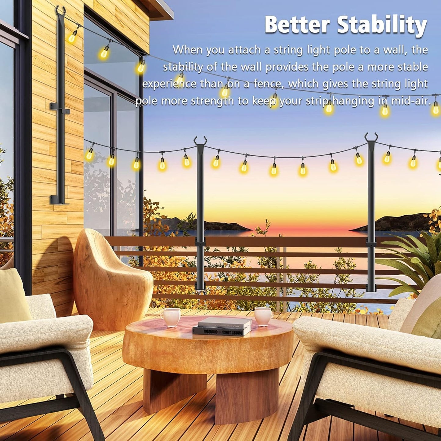 Beizelte 5FT String Light Poles, Metal Outdoor Lighting Stand, 10 Pack, Black, Model SLP-Beizelte