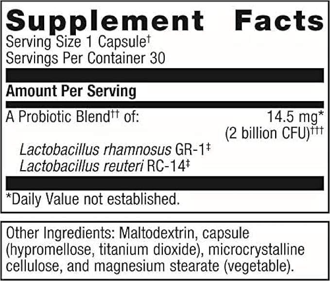Metagenics UltraFlora Women's Probiotics for Vaginal Health - Support Microflora & Urinary Comfort - with Lactobacillus rhamnosus & Lactobacillus GR-1 reuteri RC-14 - Non-GMO - 30 Count