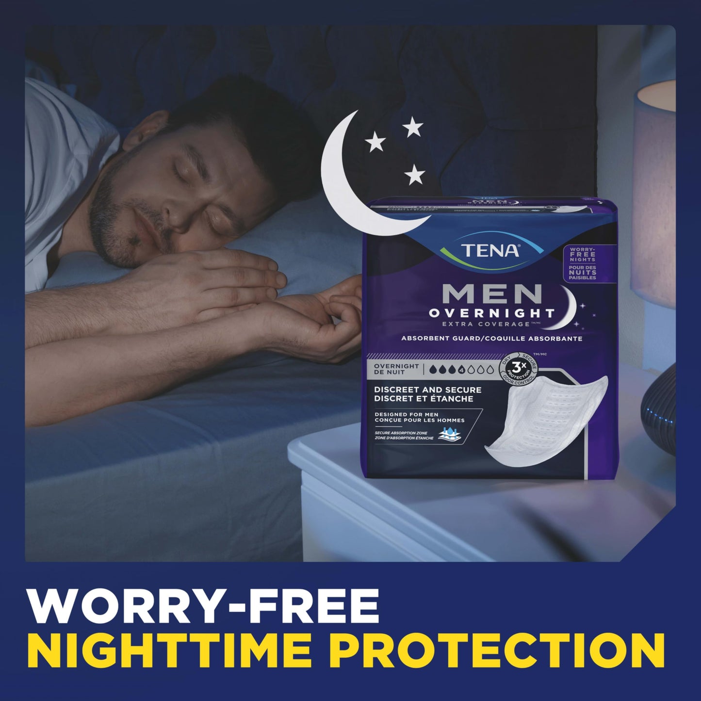 Tena Men Overnight Incontinence Protective Guard, Bladder Control, Discrete, Overnight Absorbency, 30 Count