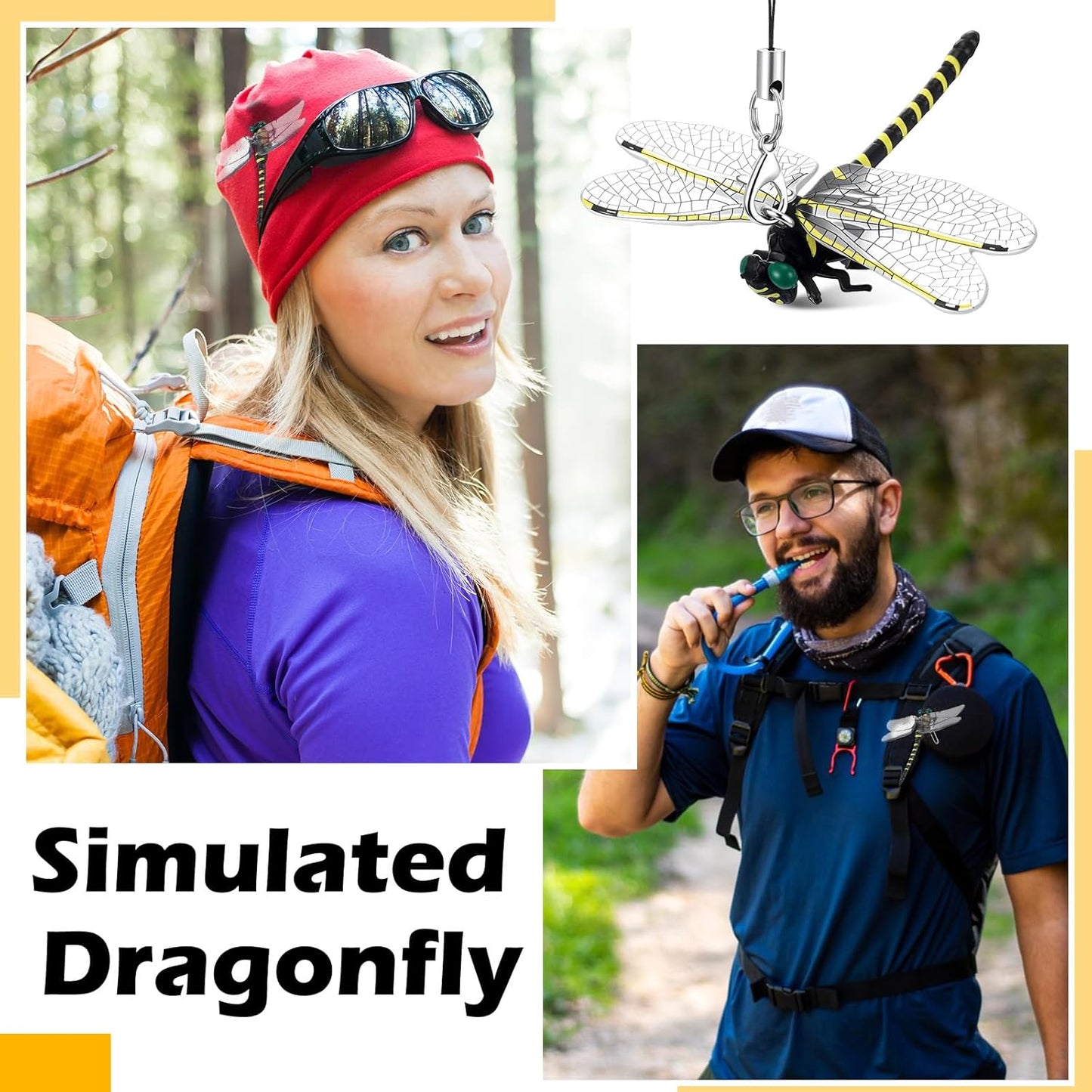 Qualirey 4pcs Dragonfly Hat Clip 2.2inch Realistic Dragonfly Clip with Hook Attach to Backpack Hat Keychain for Indoor Yard Garden Plant Decor