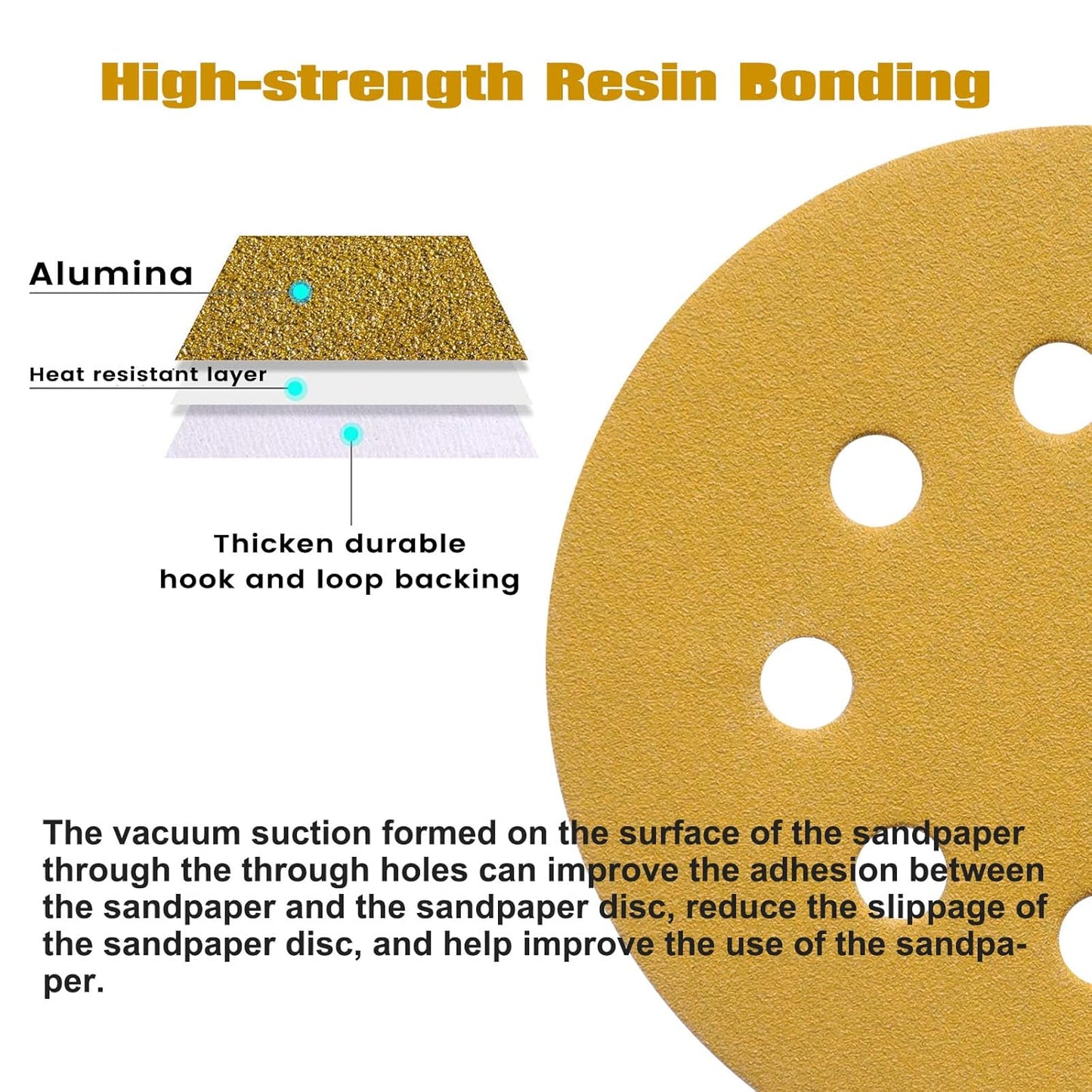 100PCS 5 Inch 8 Hole Sanding Discs 600 Grit,Gold Round Hook and Loop Sandpaper for Random Orbital Sander