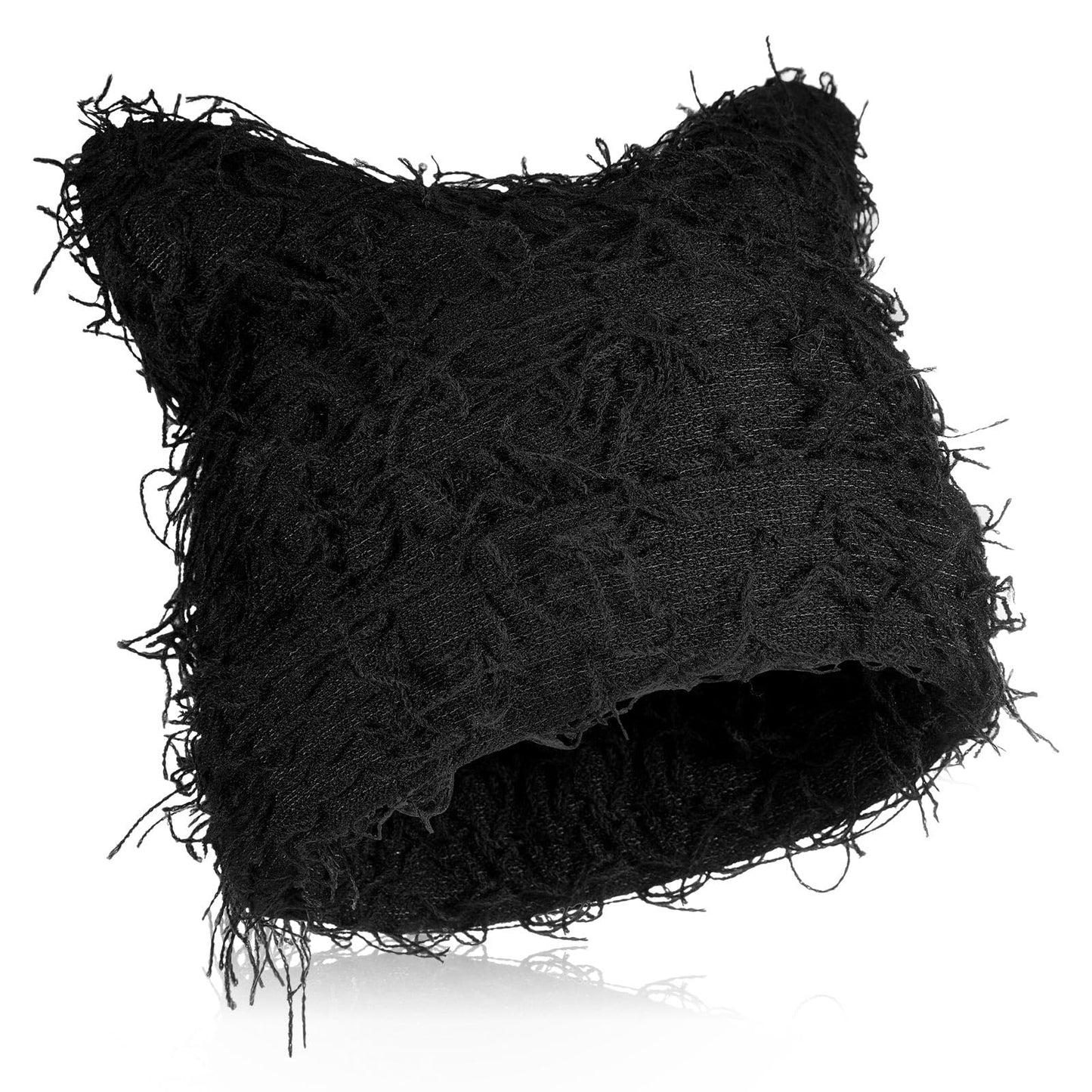 Chuarry Distressed Knitted Cat Beanie Y2k for Women Men Vintage Crochet Hat Thick Slouchy Warm Cat Ears Hat Winter Outdoor (Black,Cat Ears)