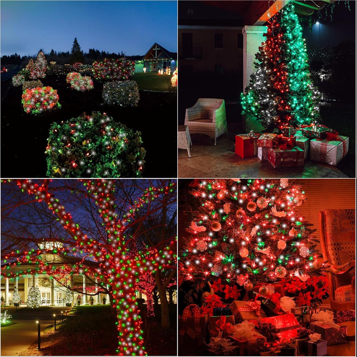 Lamphome 66Ft Christmas Decorative Mini Lights  200 Led Transparent Wire Fairy Starry String Lights Plug In  16 Lighting Modes For Outdoor Xmas Tree Wedding Party Decoration (Red Green White)