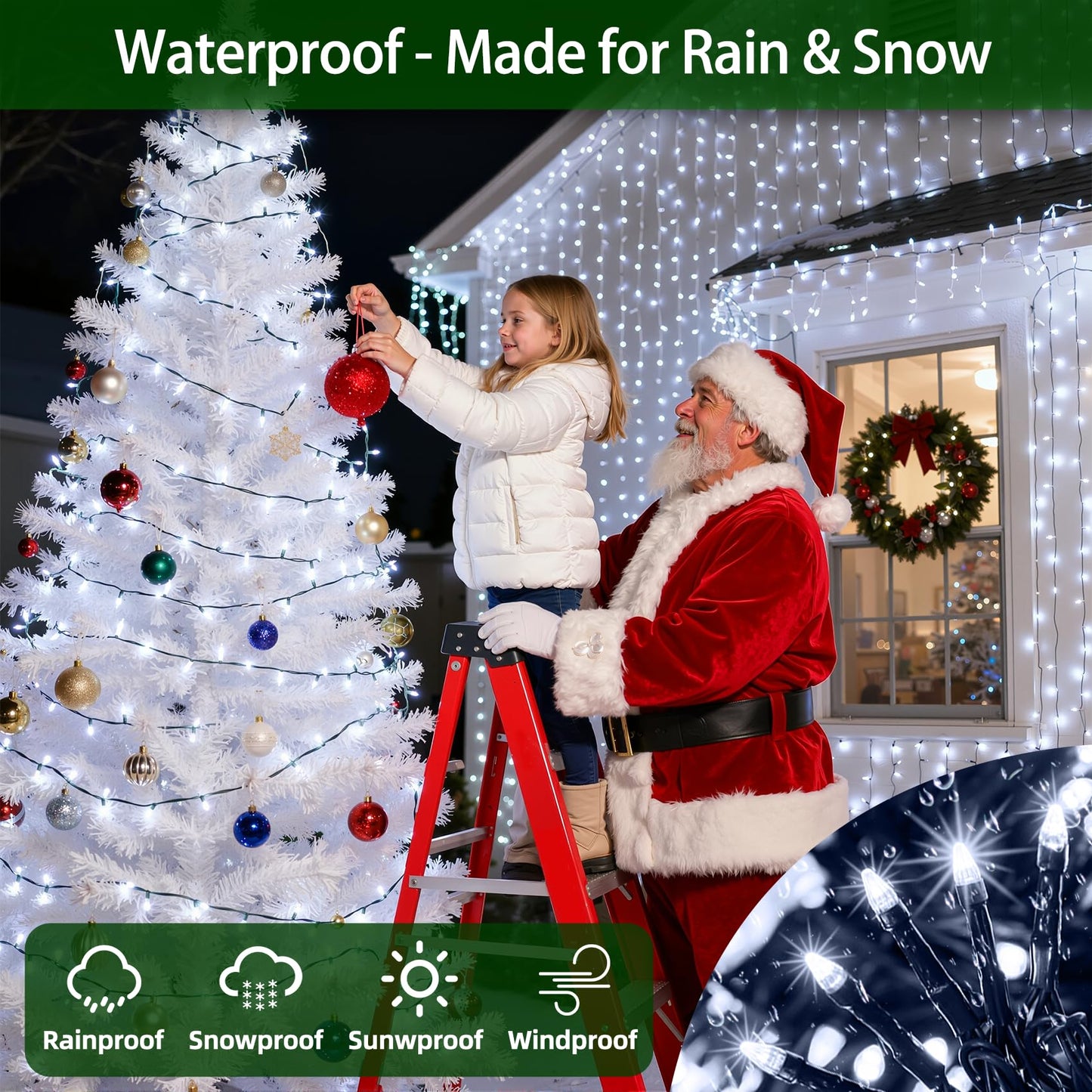Quhuatu 750 Led 240Ft Christmas Lights Outdoor 12 Lighting Modes Christmas String Lights With Timer  Dimmable Cool White Led Stringlights Waterproof For Yard Tree Wedding Party Holiday Cool White